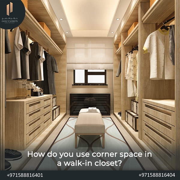 How do you use corner space in a walk-in closet
