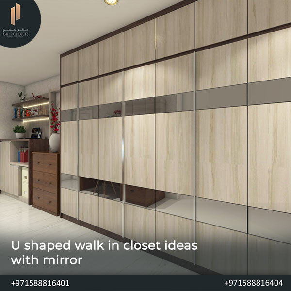 U shaped walk in closet ideas with mirror